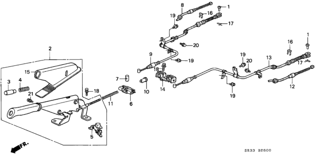 1992 Honda Civic Lever Assy., Parking Brake *NH167L* (GRAPHITE BLACK) Diagram for 47105-SR0-A01ZB