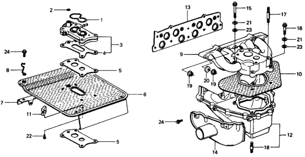 1975 Honda Civic 2 Door ** (1500) KA HMT Carburetor Insulator  - Manifold Diagram