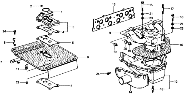 1975 Honda Civic Gasket, Manifold Diagram for 18115-657-000