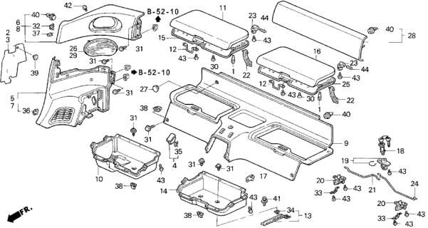 1997 Honda Del Sol Clip, Center Pillar Lining Diagram for 90669-SH4-003