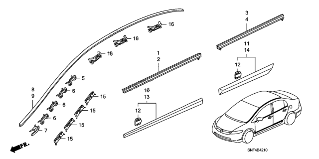 2007 Honda Civic 4 Door GX KA 5AT Molding Diagram