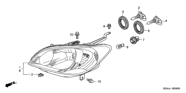 2004 Honda Civic 4 Door LX (SIDE SRS) KA 4AT Headlight Diagram