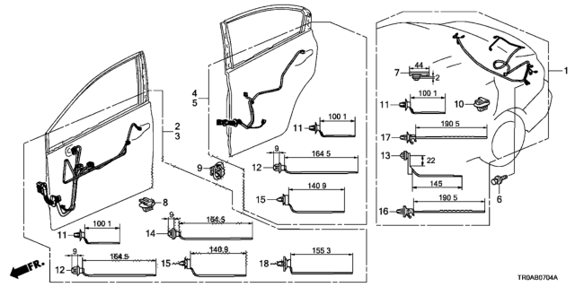 2013 Honda Civic Wire Harness, L. RR. Door Diagram for 32754-TR0-A00