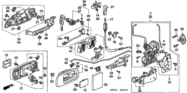 2005 Honda Civic Handle Assembly, Driver Side Inside (Graphite Black) Diagram for 72160-S5P-A01ZA