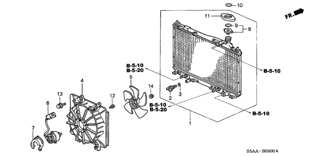 2004 Honda Civic 4 Door EX KA 5MT Radiator (Denso) Diagram