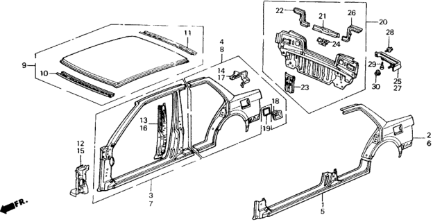 1991 Honda Civic 4 Door LX KA 4AT Outer Panel Diagram