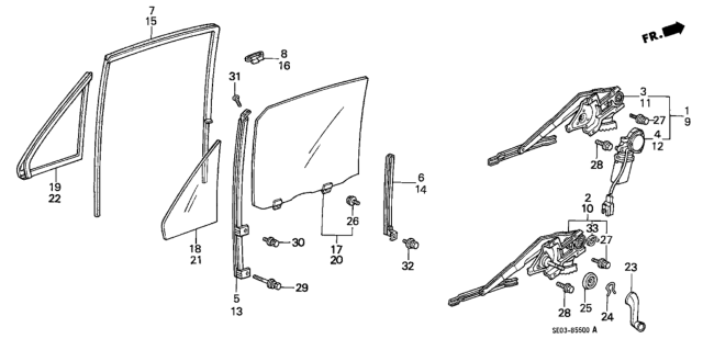 1989 Honda Accord Channel, Left Rear Door Run Diagram for 72775-SE5-A01