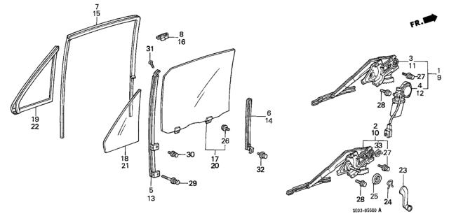 1989 Honda Accord Motor Assembly, Right Rear Door Diagram for 72715-SE3-013