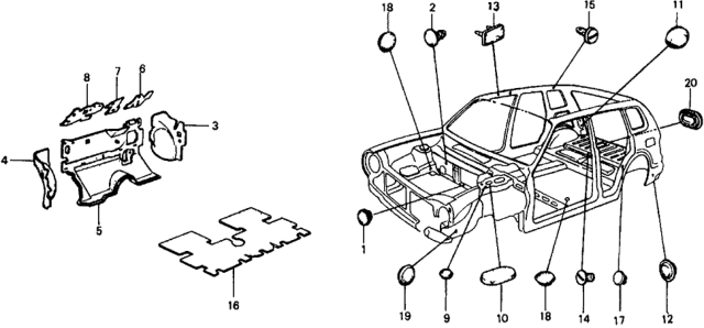 1978 Honda Civic 5 Door ** KH HMT Insulator - Grommet Diagram