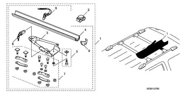 2012 Honda Ridgeline 4 Door RTL (NAVIGATION MFG US2) KA 5AT Bike Attachment (Roof) Diagram