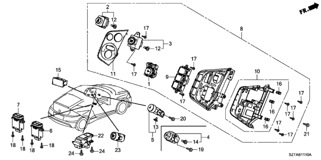 2016 Honda CR-Z Switch Assembly, Remote Control Mirror Diagram for 35190-SWA-A02