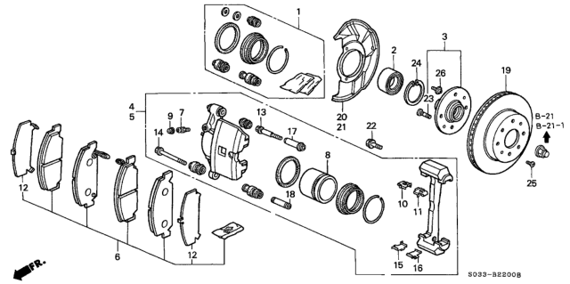 1998 Honda Civic 3 Door CX KA 4AT Front Brake Diagram