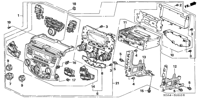 2004 Honda Accord Center Module (Alpine) (Except Auto A/C) Diagram