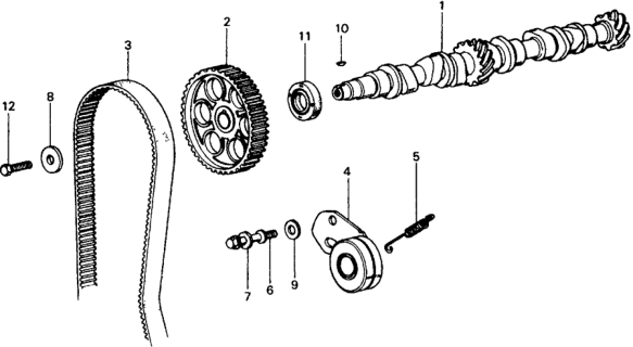 1978 Honda Civic Bolt, Timing Belt Adjusting Diagram for 90016-657-003