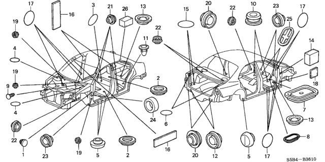 2003 Honda Civic 4 Door MX (HYBRID) KL CVT Grommet Diagram