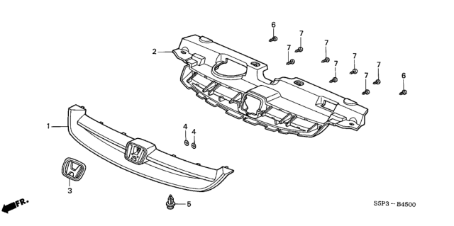 2002 Honda Civic Base, Front Grille (Eternal Blue Pearl) Diagram for 71121-S5P-A01ZB