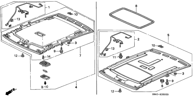 1993 Honda Accord 4 Door EX KA 5MT Headliner Trim Diagram