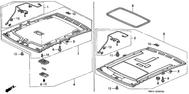 1992 Honda Accord Lining Assy., Roof *B46L* (LOFTY BLUE) Diagram for 83200-SM4-A22ZC