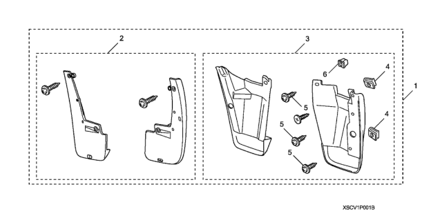 2009 Honda Element Splash Guard Set, Rear Diagram for 08P09-SCV-1B1R1