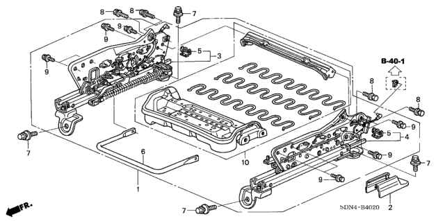 2003 Honda Accord 2 Door EX (V6) KL 5AT Front Seat Components (Passenger Side) Diagram