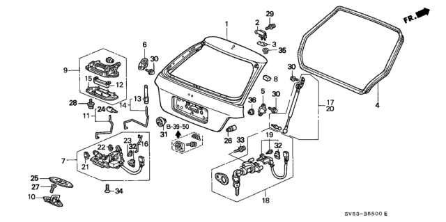 1994 Honda Accord Stopper B, Tailgate Side Diagram for 74443-SV5-A00