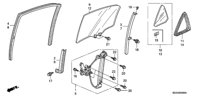 2007 Honda Accord 4 Door EX KA 5AT Rear Door Glass - Regulator Diagram