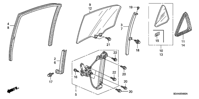 2007 Honda Accord Rear Door Glass - Regulator Diagram