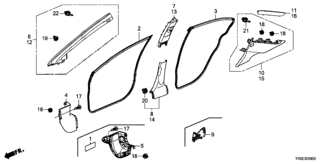 2015 Honda Civic Garnish Assy., R. FR. Pillar *NH220L* (CLEAR GRAY) Diagram for 84101-TR0-A02ZA