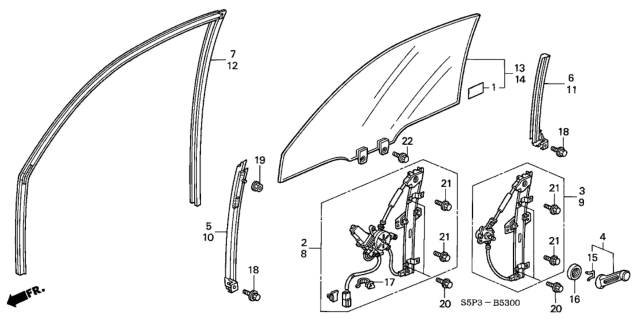 2001 Honda Civic Glass Assy., R. FR. Door (Green) Diagram for 73300-S5P-A00