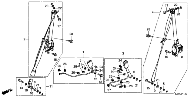 2015 Honda CR-Z Seat Belts Diagram