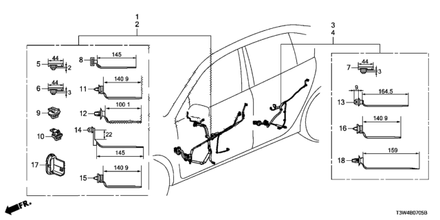 2014 Honda Accord Hybrid Wire Harn Door Door Diagram for 32751-T3V-A10