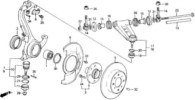 1989 Honda Accord 2 Door SEI KA 5MT Front Knuckle - Brake Disk Diagram