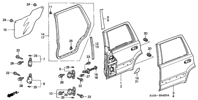 1998 Honda CR-V Skin, R. RR. Door Diagram for 67611-S10-300ZZ