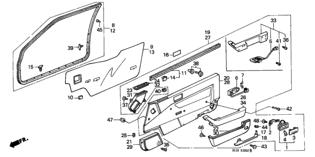 1989 Honda Accord Lining Assy., R. FR. Door *R92L/R92L* (MAUVE RED/MAUVE RED) Diagram for 83500-SE0-A31ZC