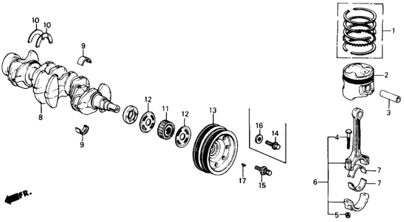 1991 Honda Civic Bearing B, Main (Black) (Taiho) Diagram for 13322-PM6-014