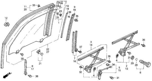 1991 Honda Accord Door Glass Diagram