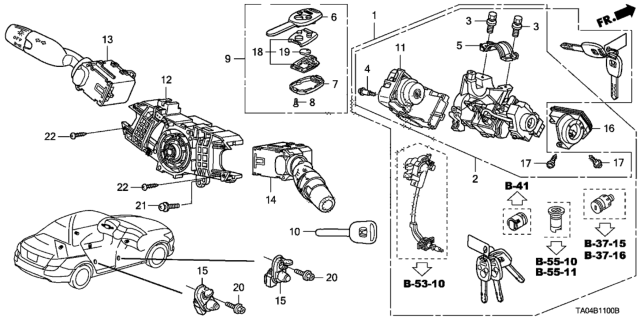 2009 Honda Accord Lock Assy., Steering Diagram for 06351-TA0-A11