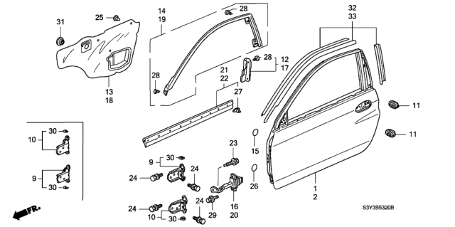 2002 Honda Insight 3 Door DX KA CVT Door Panels Diagram