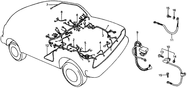1975 Honda Civic Wire Harness, Cabin Diagram for 32100-657-670