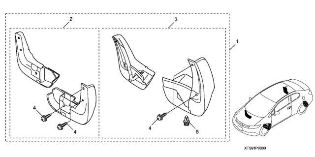 2013 Honda Civic 2 Door SI (HPT) KA 6MT Splash Guards Diagram