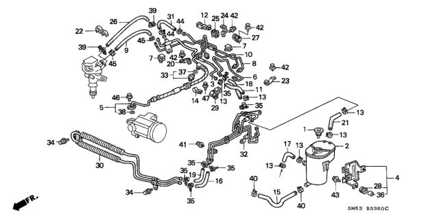 1991 Honda Accord 5 Door EX KA 4AT P.S. Hoses - Pipes Diagram