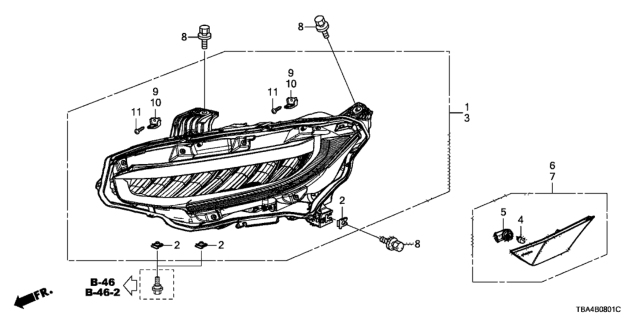 2017 Honda Civic 4 Door TOUR KA CVT Headlight (LED) Diagram