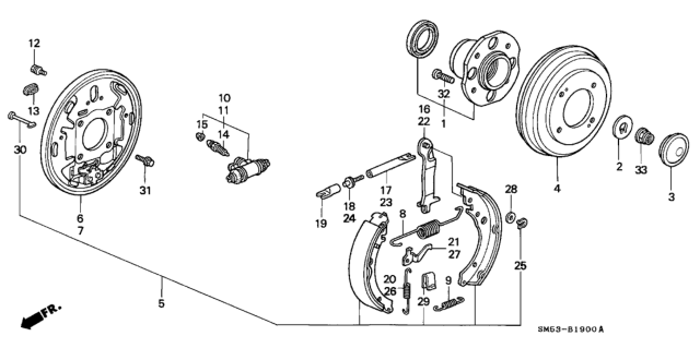 1993 Honda Accord 5 Door LX KA 5MT Rear Brake (Drum) Diagram