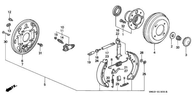 1993 Honda Accord Rear Brake (Drum) Diagram