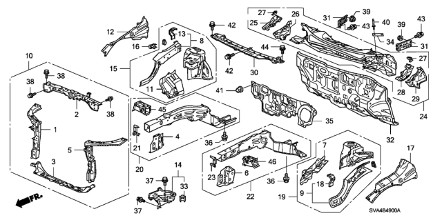 2007 Honda Civic Frame, R. FR. Side Diagram for 60810-SNE-C01ZZ