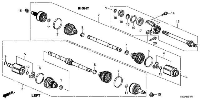 2020 Honda Civic Driveshaft Assembly, Driver Side Diagram for 44306-TEX-Y01