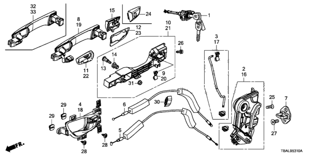 2020 Honda Civic Latch Assembly-, Left Front Diagram for 72150-TEG-A01