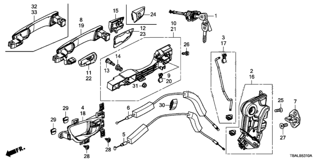 2021 Honda Civic Front Door Locks - Outer Handle Diagram