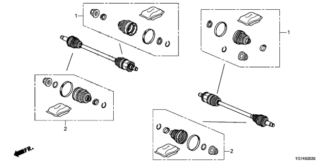 2017 Honda Pilot 5 Door LX (AWD) KA 6AT Rear Driveshaft Set Short Parts Diagram