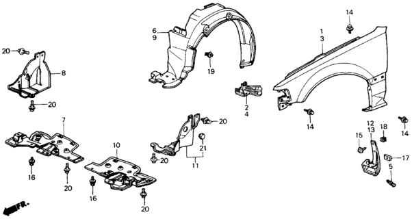 1990 Honda Civic Splash Guard, Left Front Diagram for 75810-SH4-A01